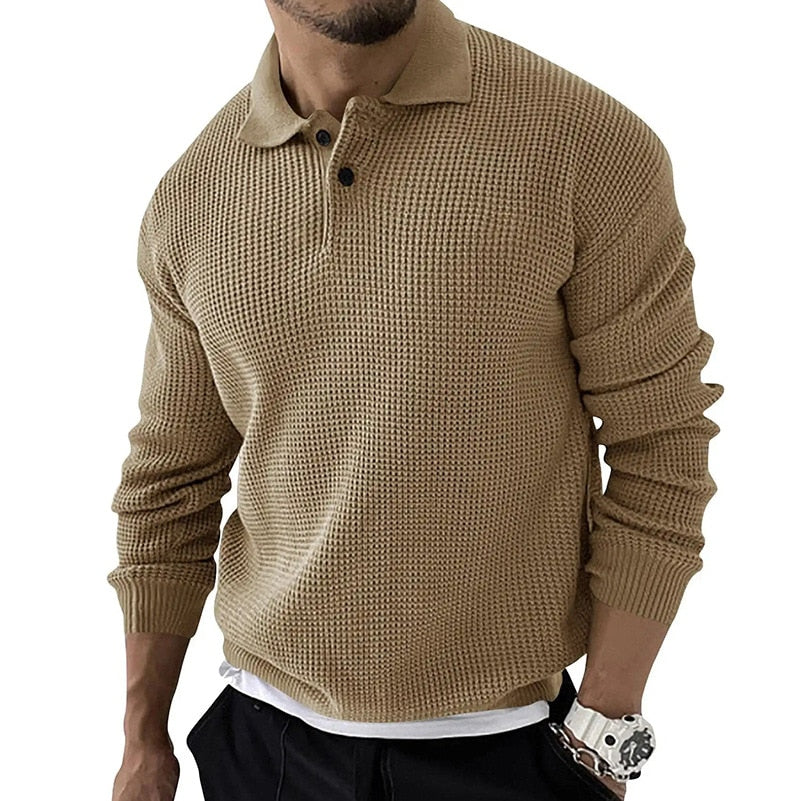 Men's Waffle Knit Polo Sweater | Textured Midweight Layer | Casual Smart Fit