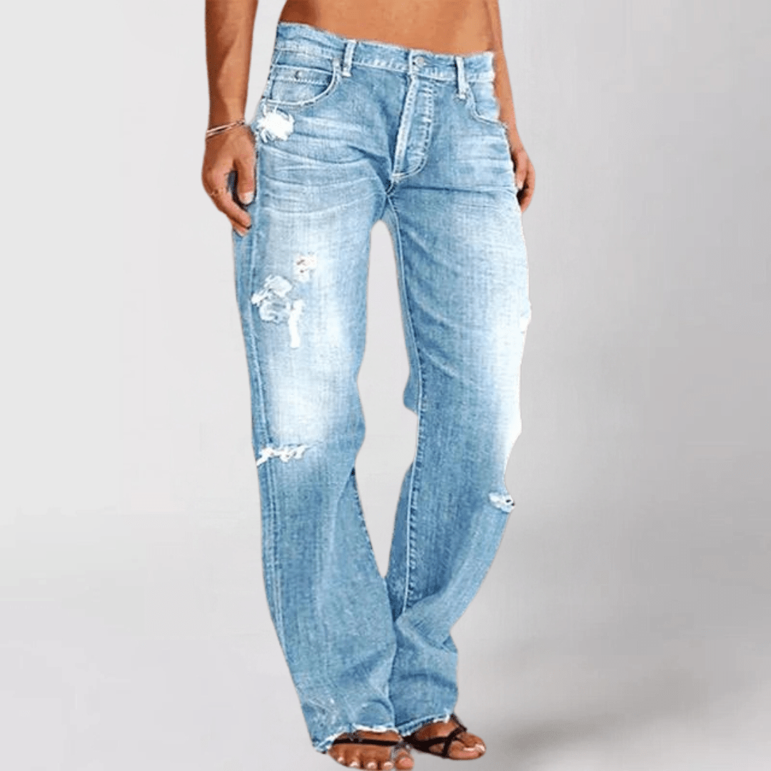 Relaxed Distressed Jeans | Mid-Rise | Straight-Leg Fit
