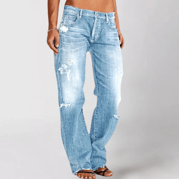 Relaxed Distressed Jeans | Mid-Rise | Straight-Leg Fit