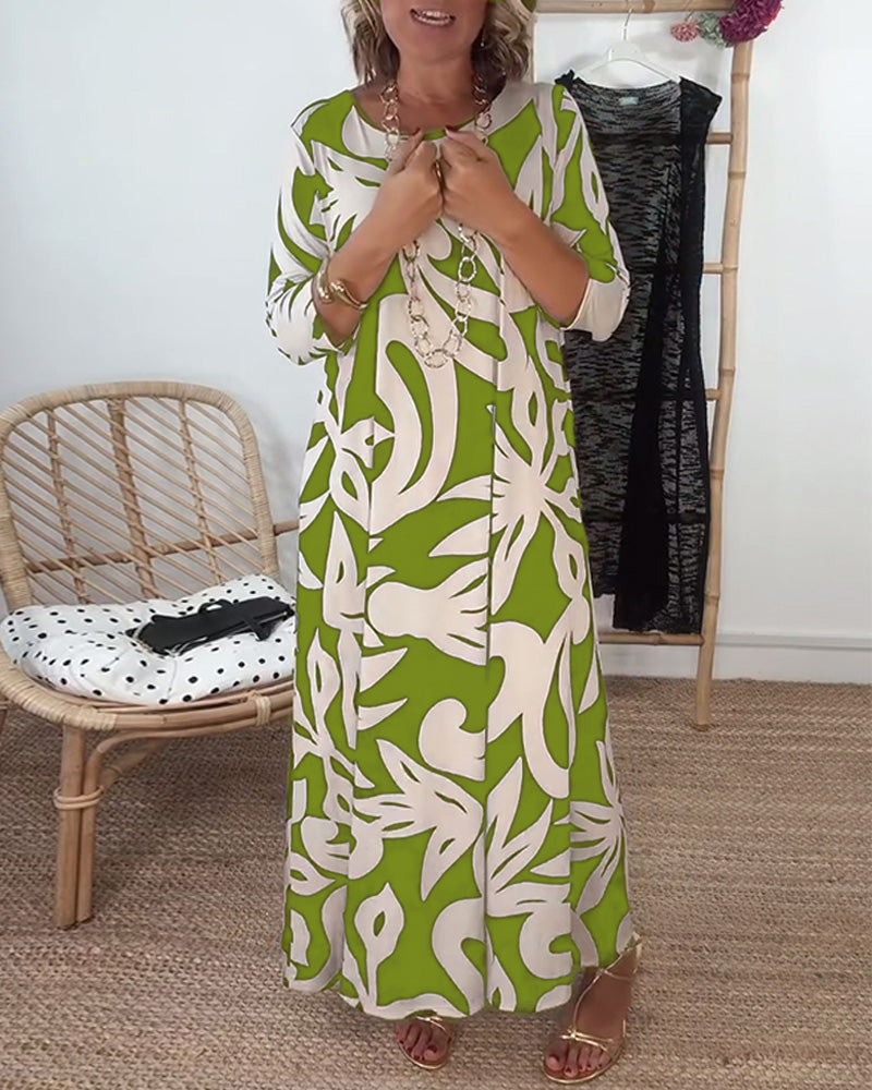 Jewel - Printed dress with long sleeves and round neck