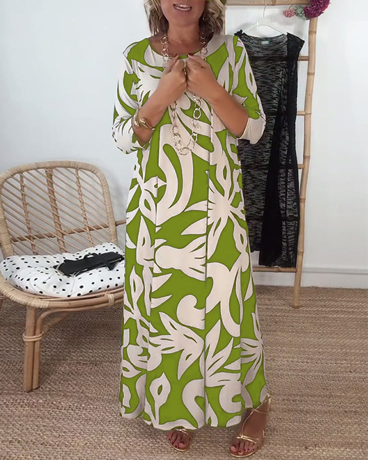 Jewel - Printed dress with long sleeves and round neck