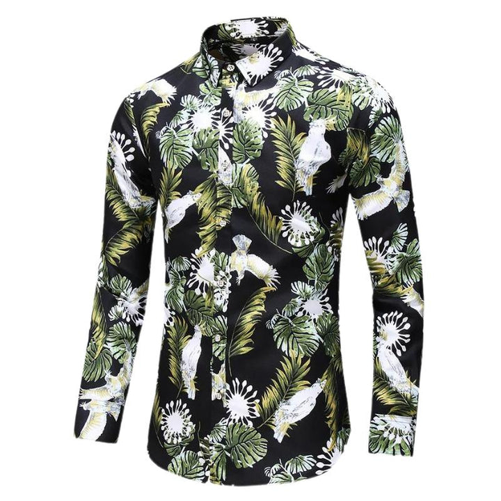 Men's Floral Long-Sleeve Shirt | Slim Fit Button-Up | Dress Casual Style
