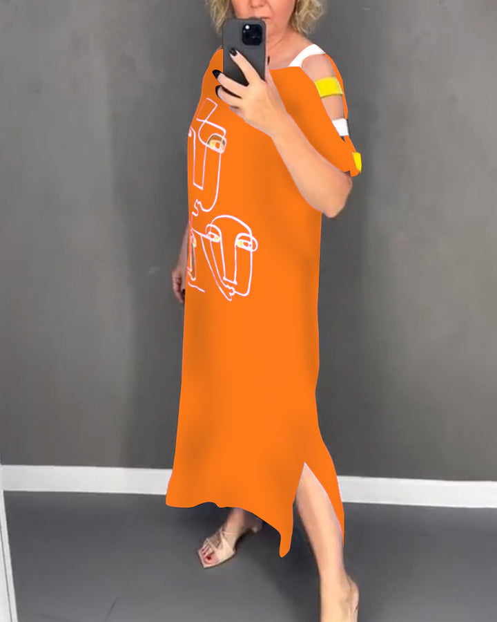 Primina - Off-the-shoulder dress with cutout print and slit