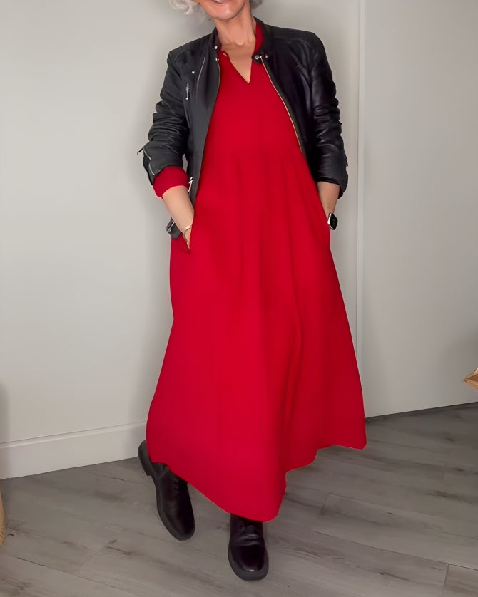 Amanda - The slimming long dress with V-neckline