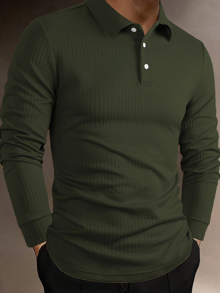 Men’s Waffle Knit Polo Shirt | Long Sleeve Slim Fit Henley