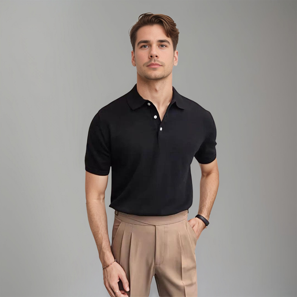 Knit Button Polo Shirt | Soft Touch Fabric with Classic Collar