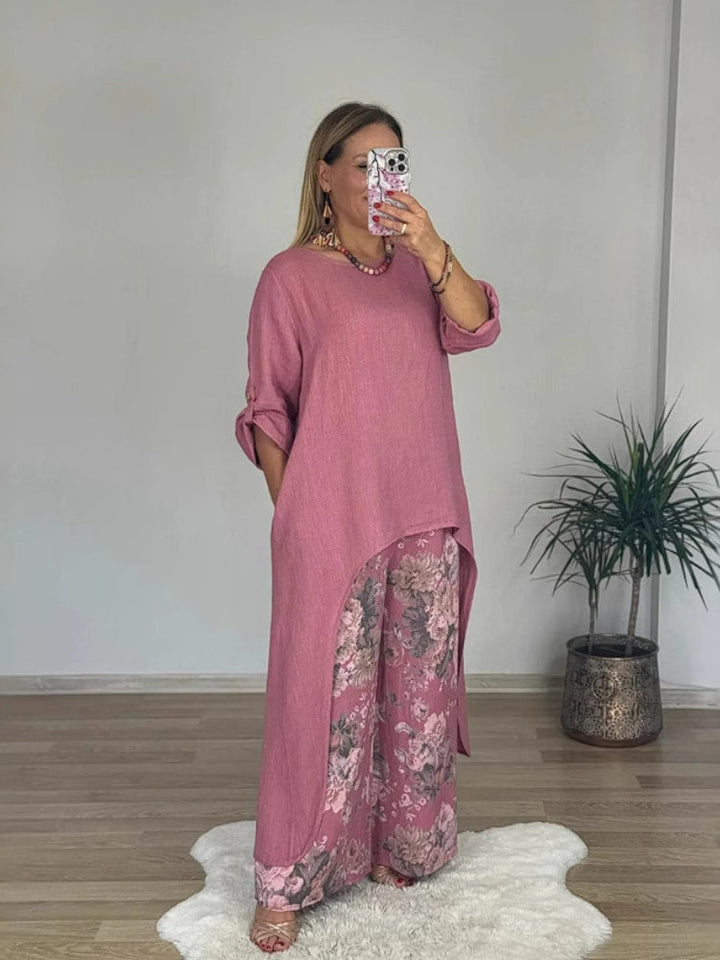 Ulina - Casual Set with Irregular Top and Wide Leg Pants