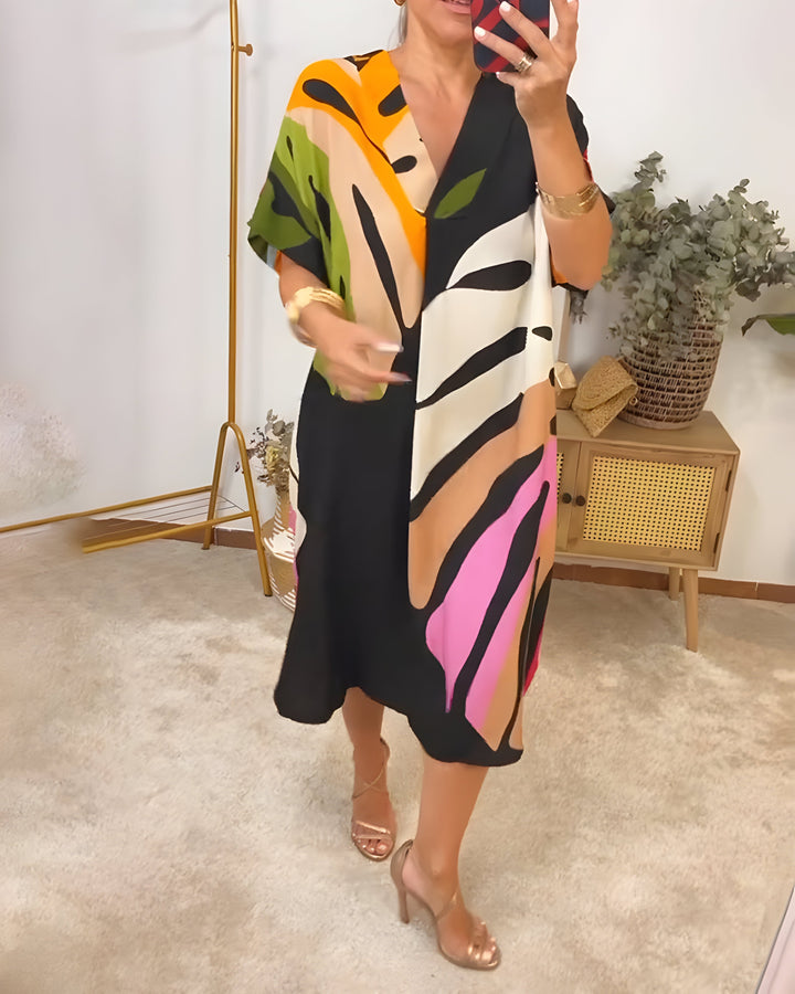 Nerissa - Casual dress with colorful foliage print for a fresh and natural look