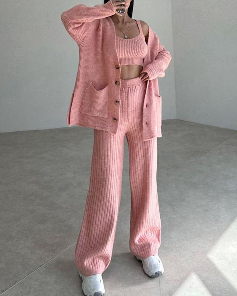 Ribbed Lounge Set | 3-Piece Ensemble | Cotton Blend | Casual Comfort