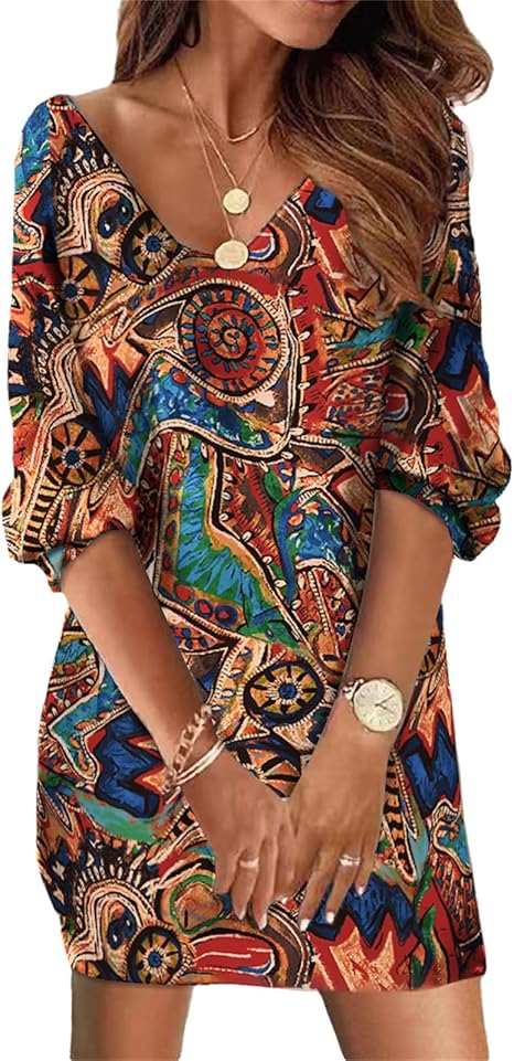 Doravine - Artistic V-Neck Dress - Casual Elegance and Modern Touch