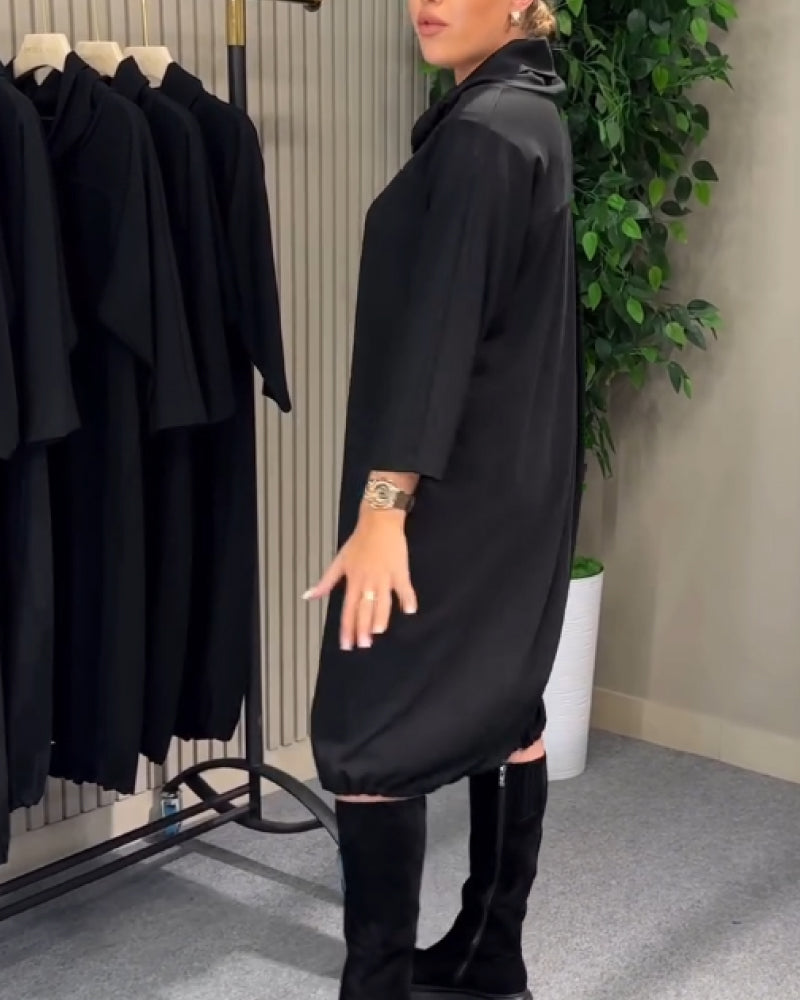 Kaelira - Women's dress with flowing draped collar and practical pockets