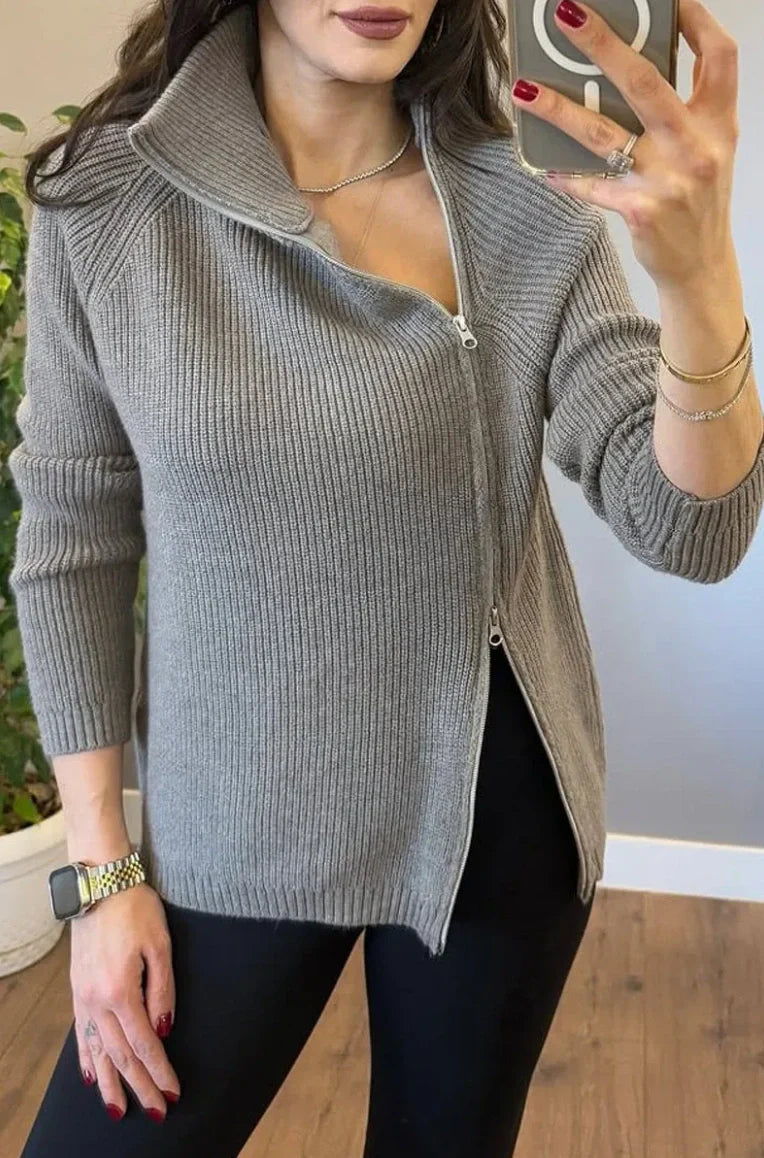 Lucienne - Asymmetrical Double Zip Knit Sweater