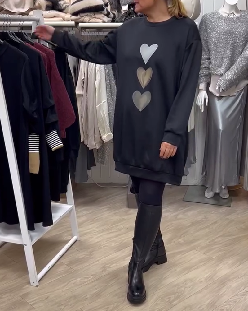 Francine - Women's Heart Printed Long Sleeve Sweatshirt