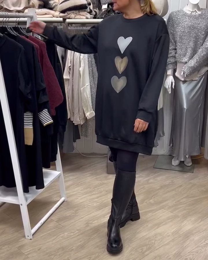 Francine - Women's Heart Printed Long Sleeve Sweatshirt