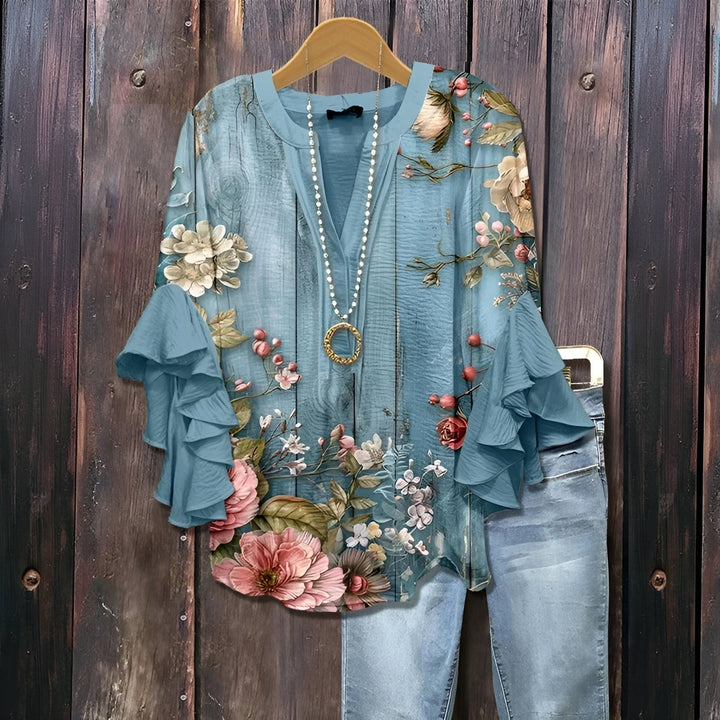 Elyara - Casual blouse with leaf pattern