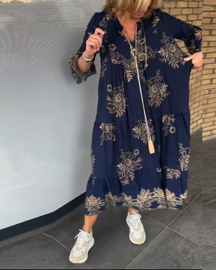 Meline - Loose Vintage V-Neck Dress