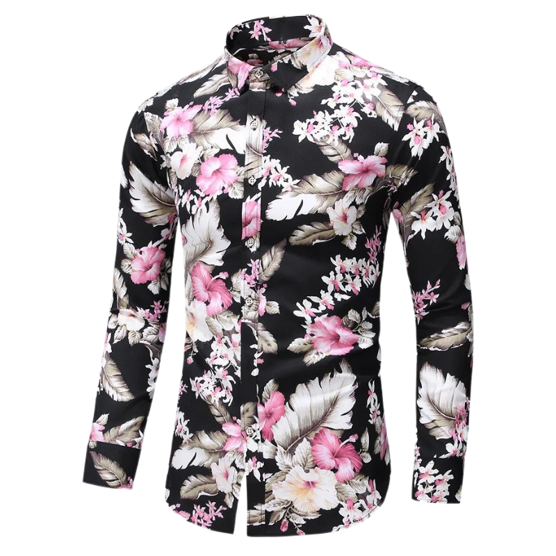 Men's Floral Long-Sleeve Shirt | Slim Fit Button-Up | Dress Casual Style