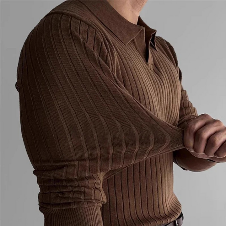 Men’s Ribbed Knit Polo Sweater | Slim Fit | Elevated Smart Casual Long Sleeve