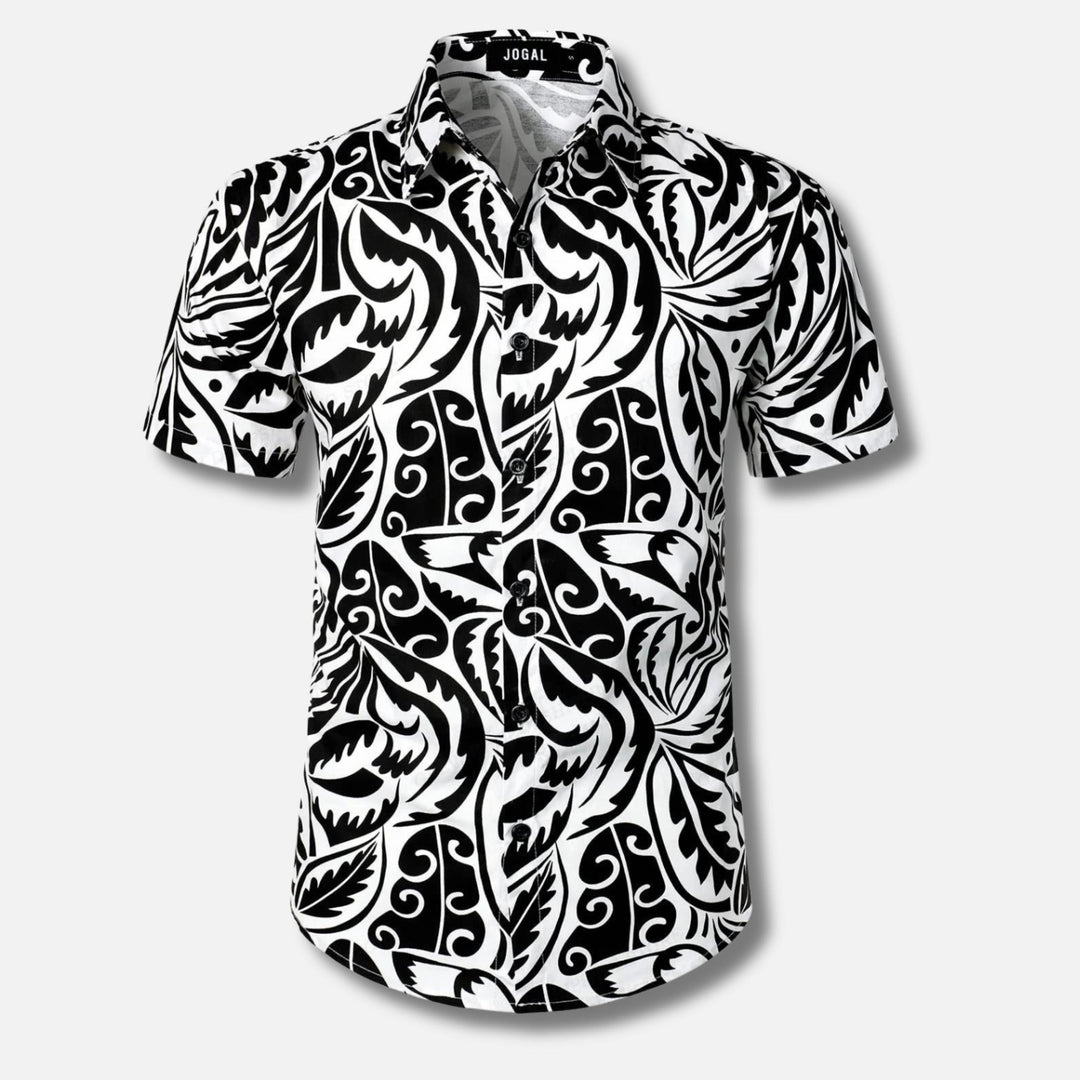 Men's Short Sleeve Button-Up Shirt | Lightweight Cotton Blend | Tropical Floral Print