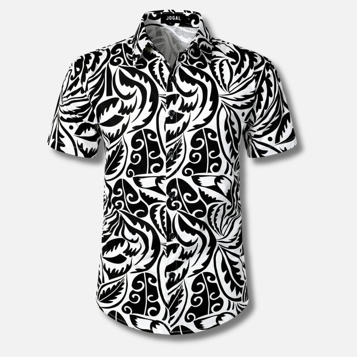 Men's Short Sleeve Button-Up Shirt | Lightweight Cotton Blend | Tropical Floral Print