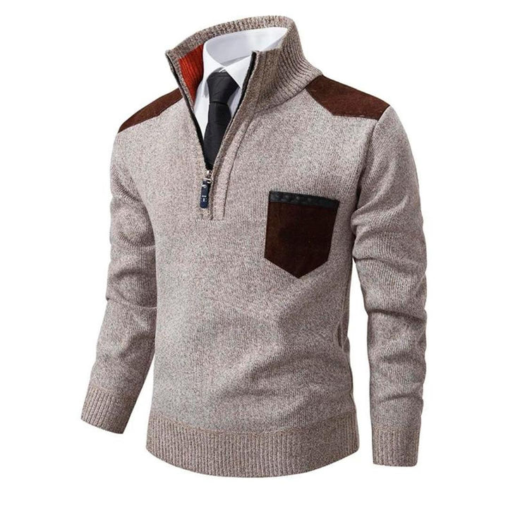Men’s Quarter-Zip Knit Sweater | Contrast Suede Trim | Fall Layering Essential
