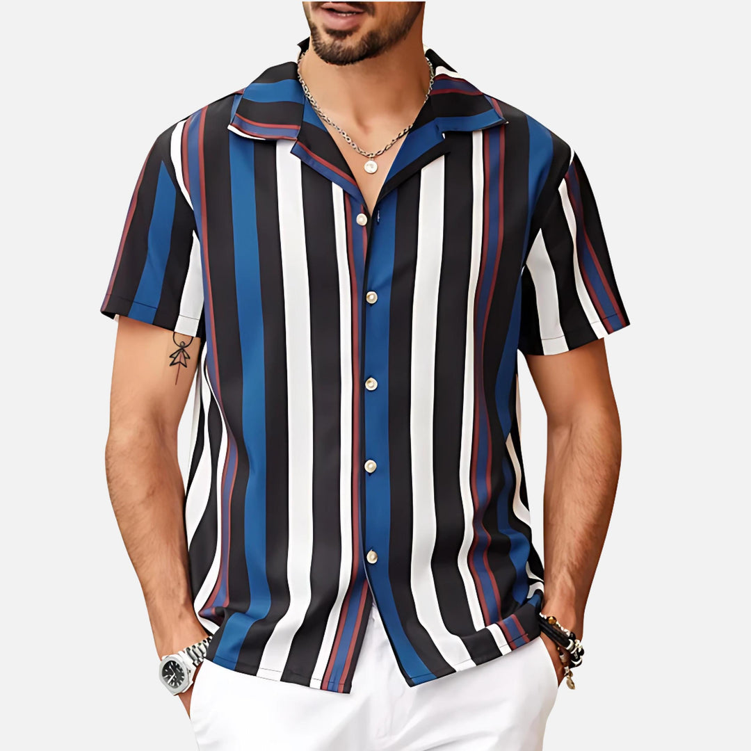 Men’s Cuban Collar Short Sleeve Shirt | Colour Block Button-Down | Casual Summer Top Canada