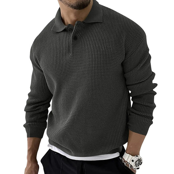 Men's Waffle Knit Polo Sweater | Textured Midweight Layer | Casual Smart Fit