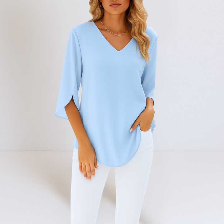 Rialta - Elegant V-neck blouse with slit sleeves