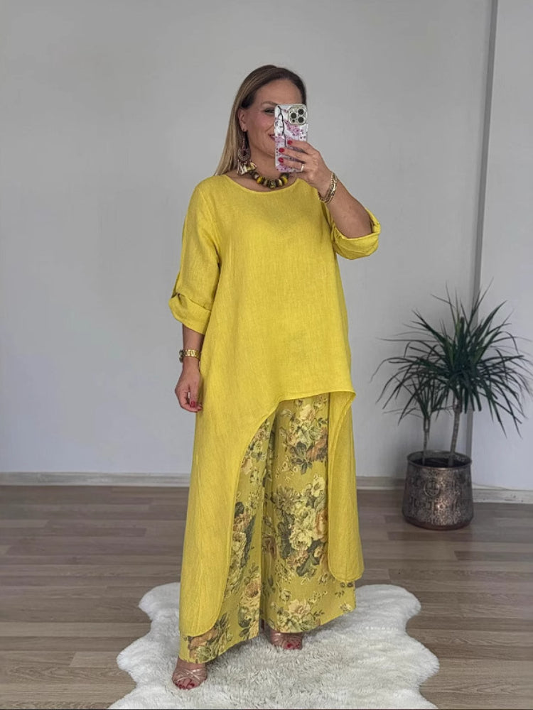 Ulina - Casual Set with Irregular Top and Wide Leg Pants