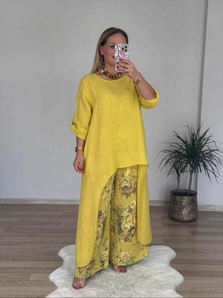 Ulina - Casual Set with Irregular Top and Wide Leg Pants