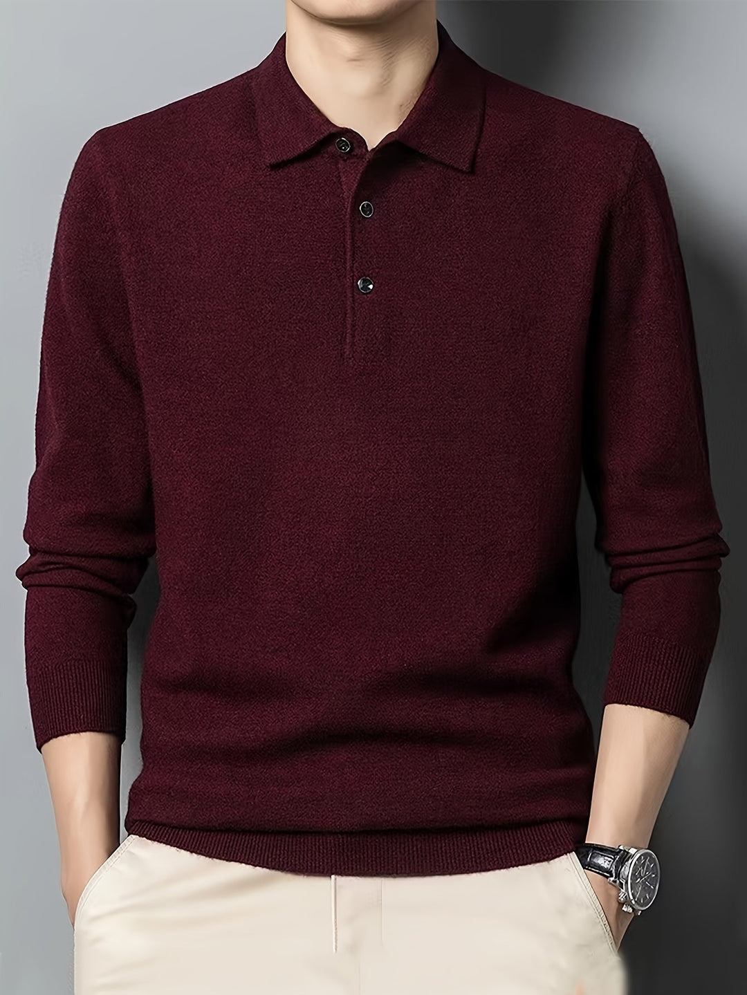 Men’s Knit Polo Sweater | Lightweight Button Collar Pullover | Casual Smart Layer