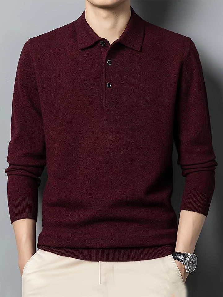 Men’s Knit Polo Sweater | Lightweight Button Collar Pullover | Casual Smart Layer