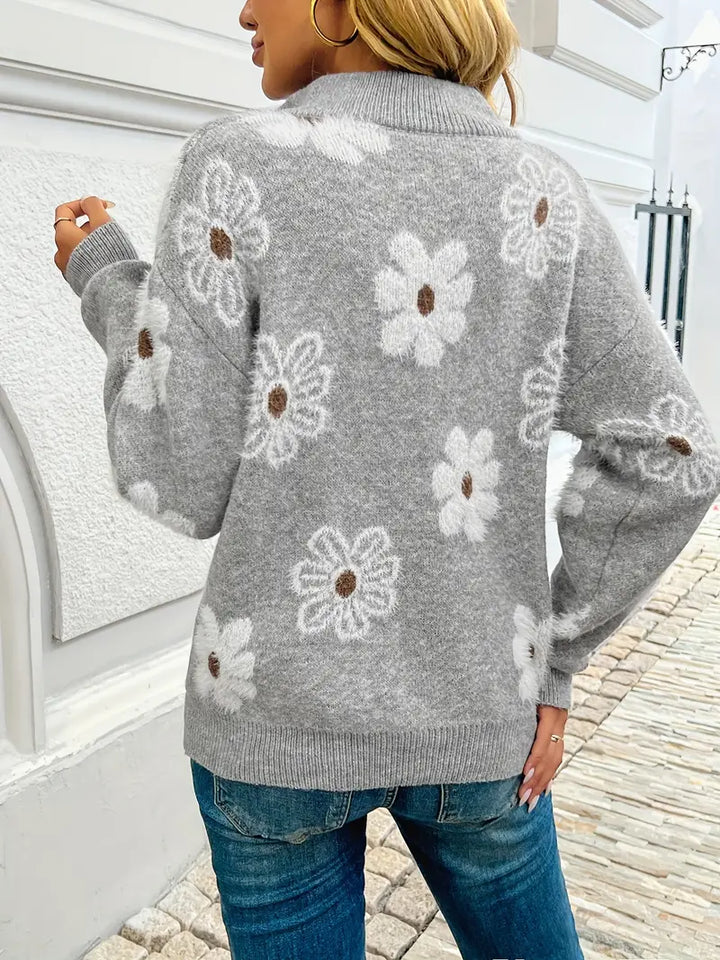 Pull Pauline à épaules tombantes et fermeture éclair à fleurs