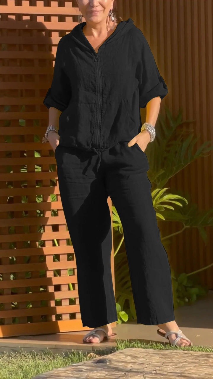 Kassira - Two-piece set with hood and zipper in cotton and linen