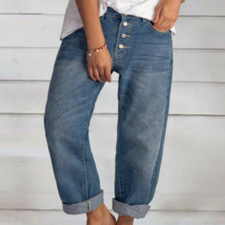 Women's Relaxed Fit Boyfriend Jeans | Button Fly Mid-Rise Denim | Casual Everyday Wear