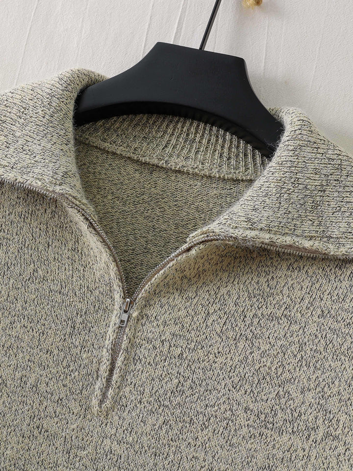 Men’s Half-Zip Mock Neck Sweater | Textured Knit Pullover | Midweight Cotton Blend