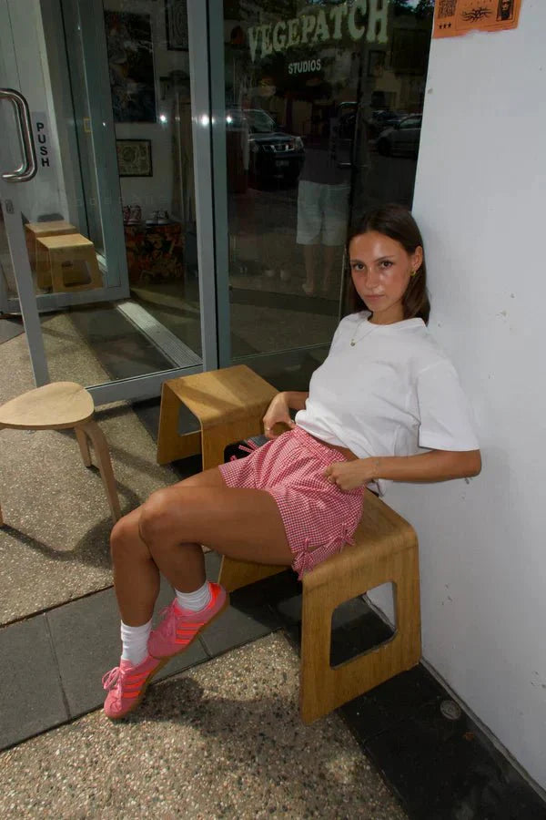 Short à nœud papillon vichy | Taille élastique | Coupe légère pour l'été