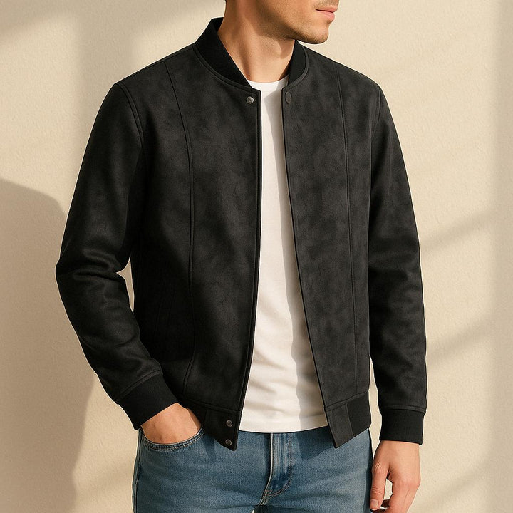 Men’s Suede Bomber Jacket | Zip-Front | Ribbed Hem & Cuffs