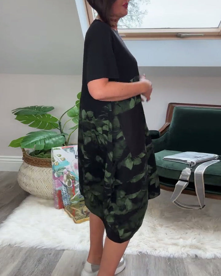 Fien - Floral Print Patchwork Casual Dress