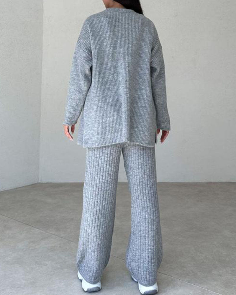 Ribbed Lounge Set | 3-Piece Ensemble | Cotton Blend | Casual Comfort