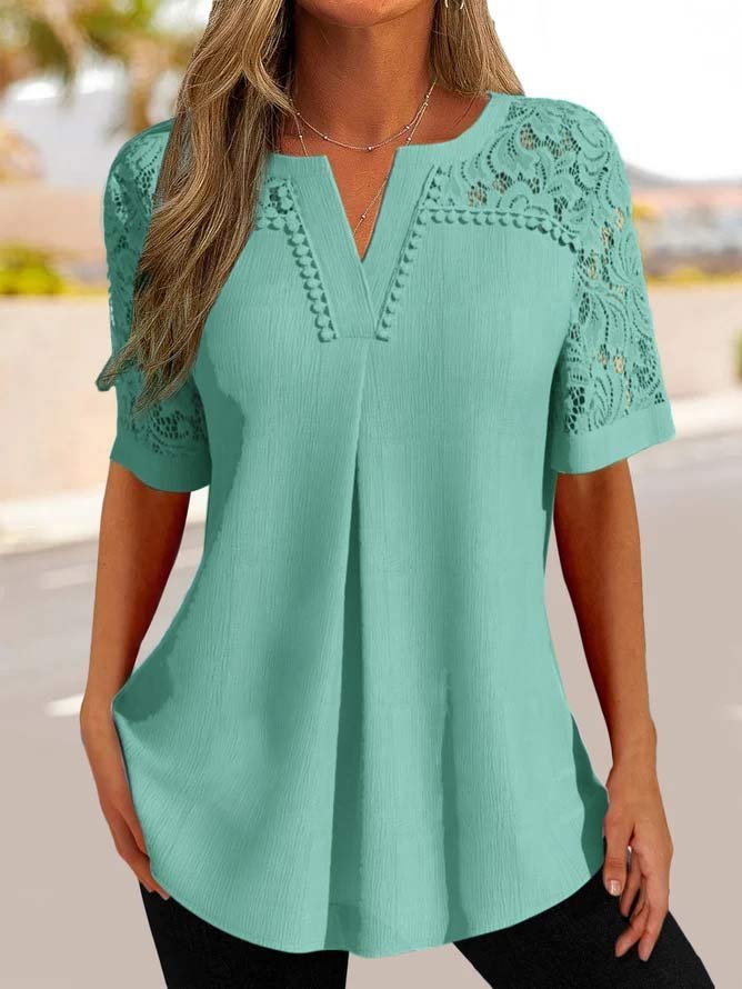 Alvara - Women's Elegant Lace Short Sleeve Summer Shirt