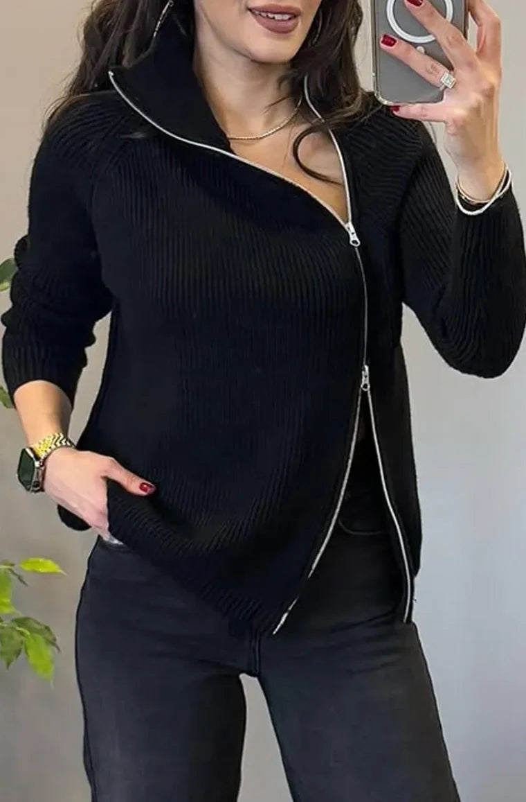 Lucienne - Asymmetrical Double Zip Knit Sweater