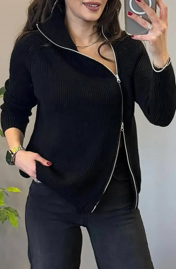 Lucienne - Asymmetrical Double Zip Knit Sweater
