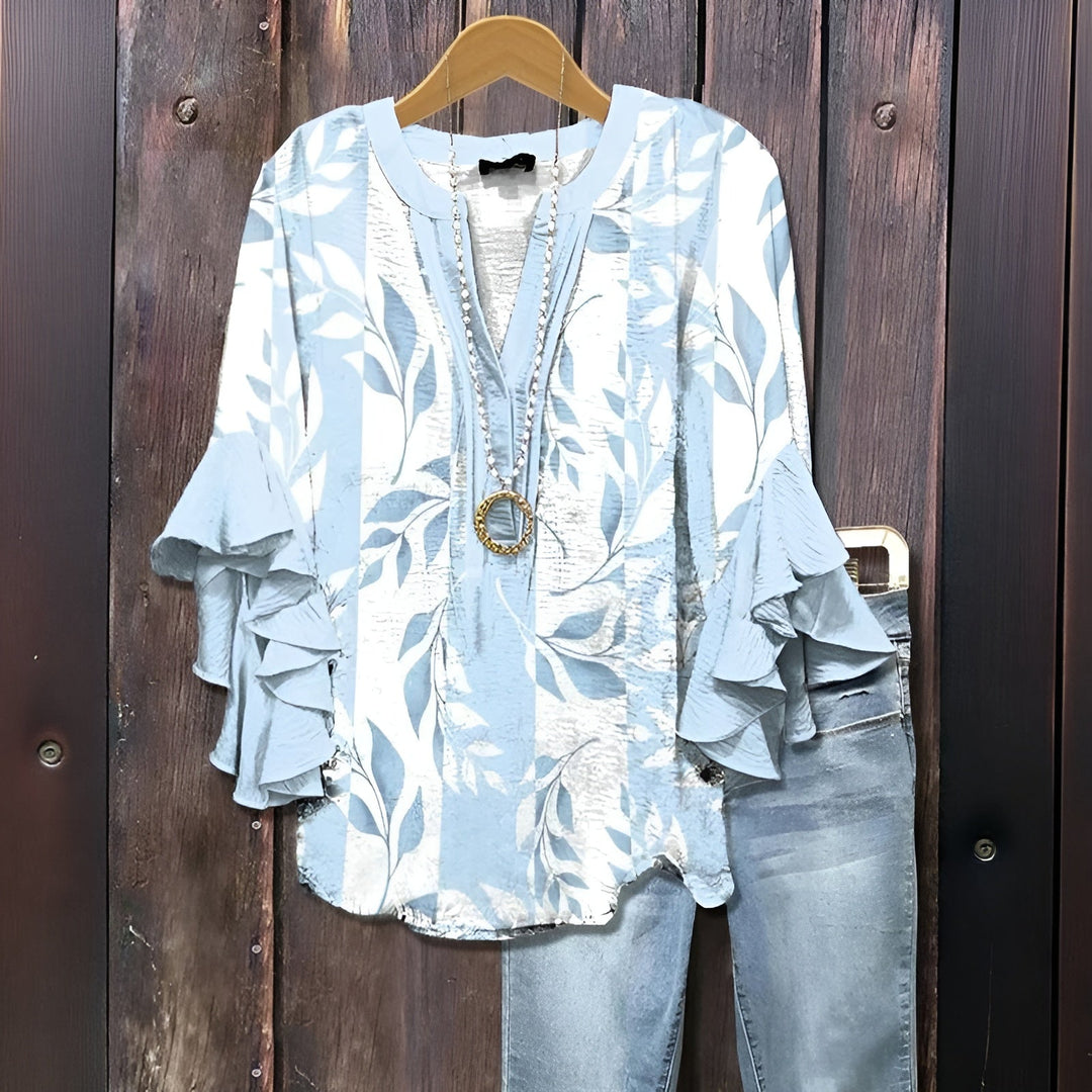 Elyara - Casual blouse with leaf pattern