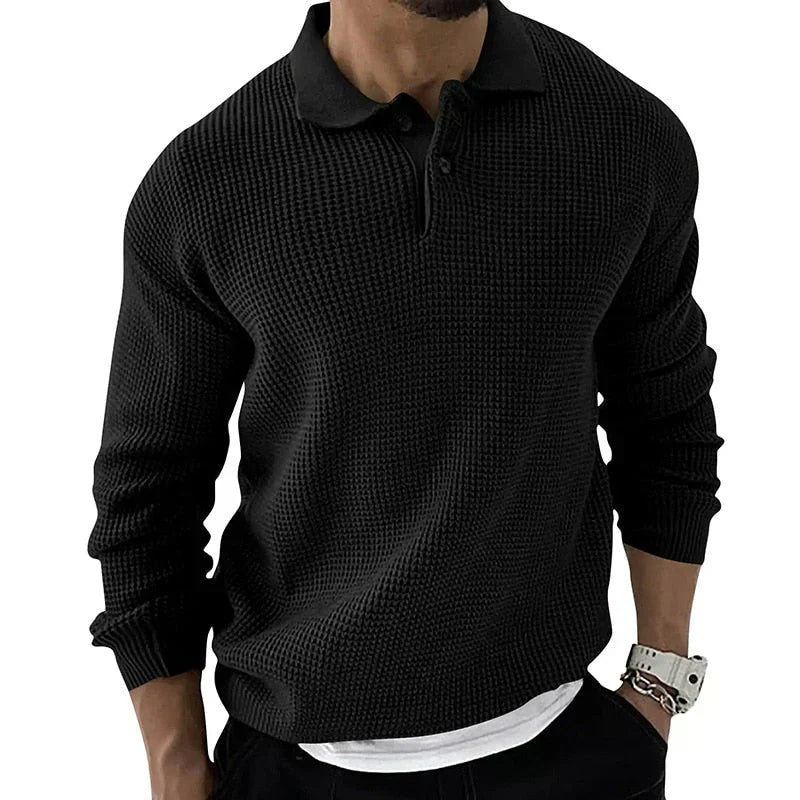 Men's Waffle Knit Polo Sweater | Textured Midweight Layer | Casual Smart Fit