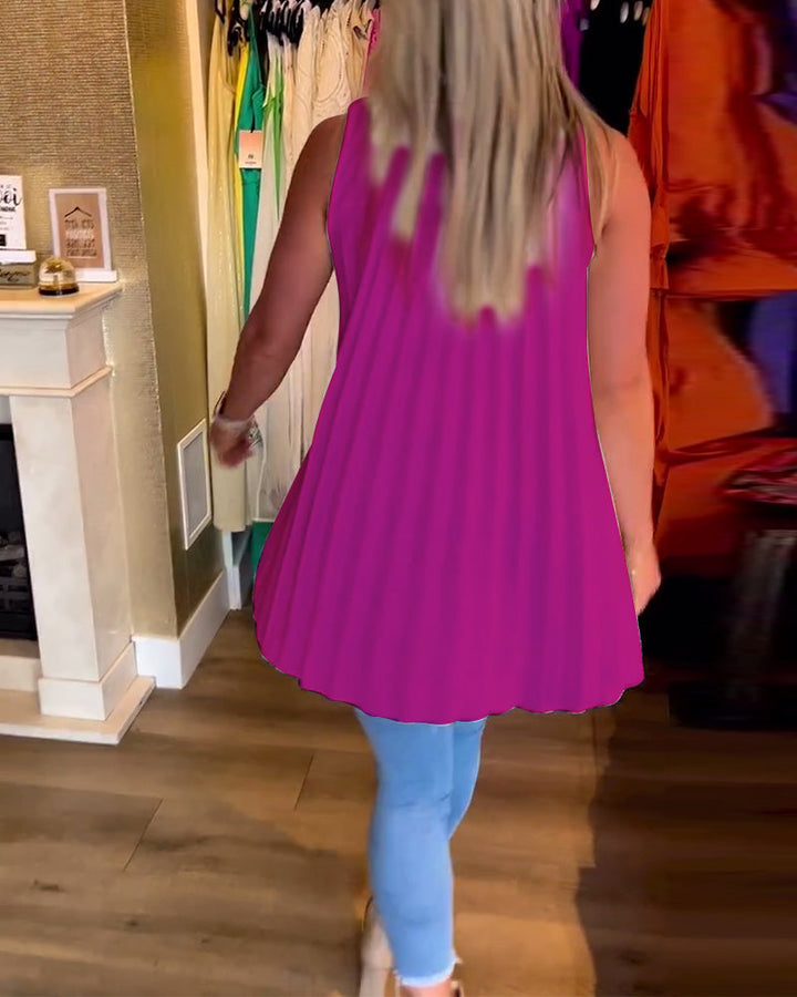 Tahliana - Sleeveless Top with Subtle Ruffles and Elegant Lapels