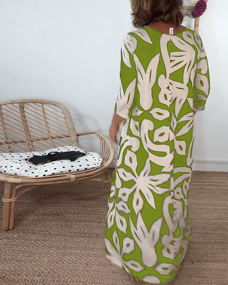 Jewel - Printed dress with long sleeves and round neck