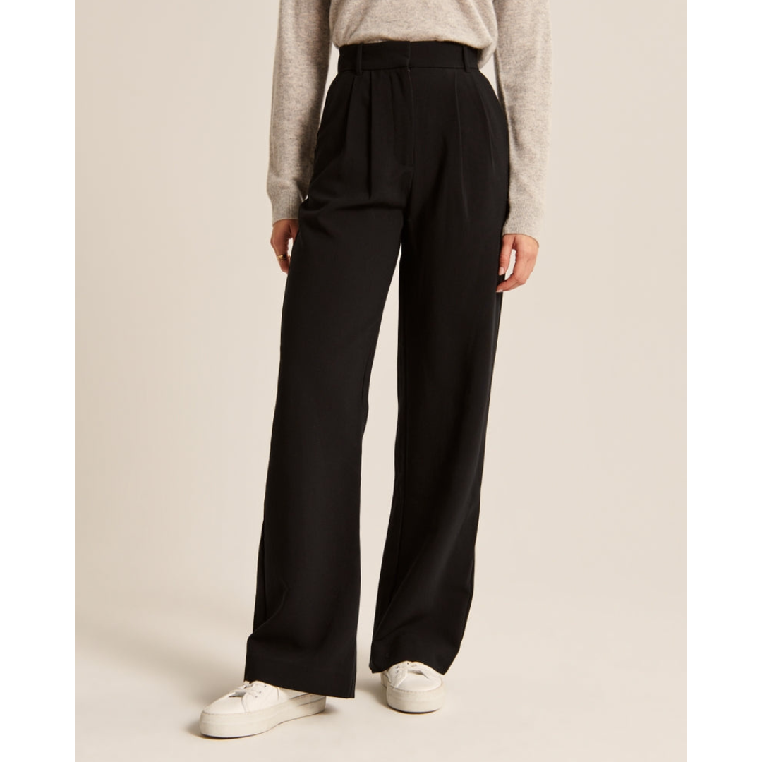 Wide-Leg Pleated Trousers | High-Rise Tailored Fit | Spring Workwear
