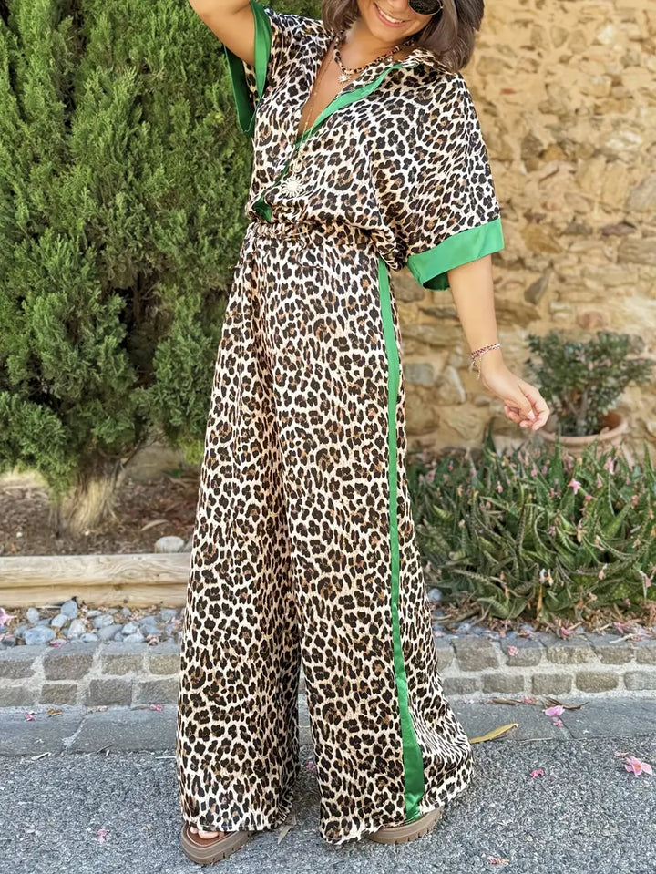 Cyra - Leopard Print Set with Wide Leg Pants