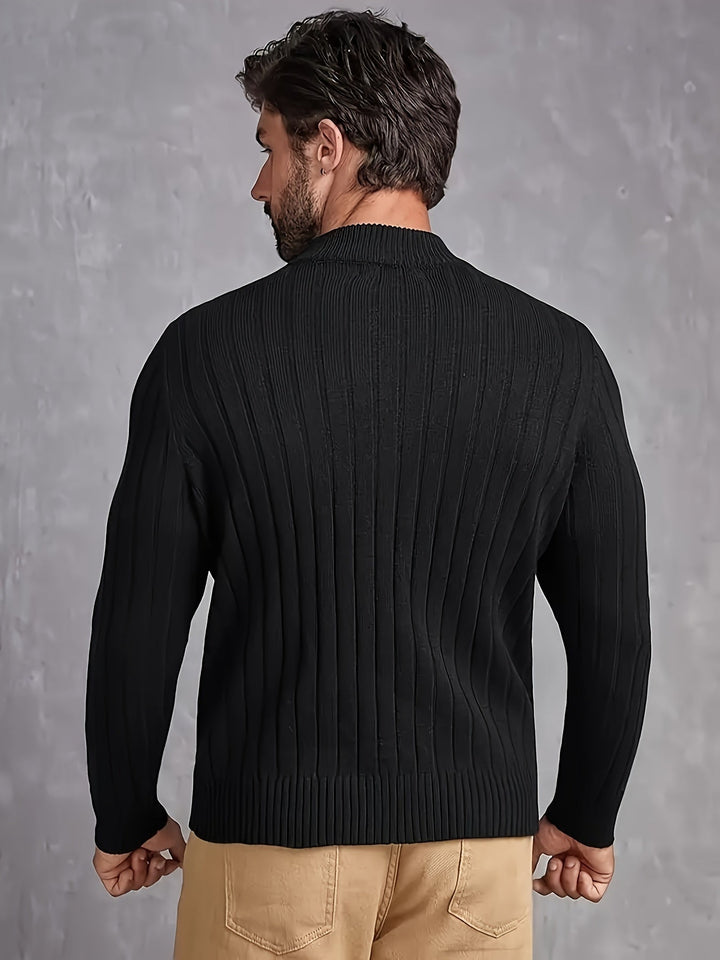 Men’s Ribbed Cable Knit Turtleneck | Heavyweight Winter Sweater | Classic Cold Weather Style